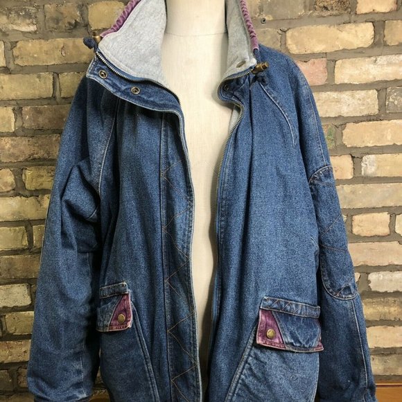 Vtg 80's 90's Oversized Denim Jacket Reversible Coat Heavy CURRENT SEEN Women's - Picture 1 of 8